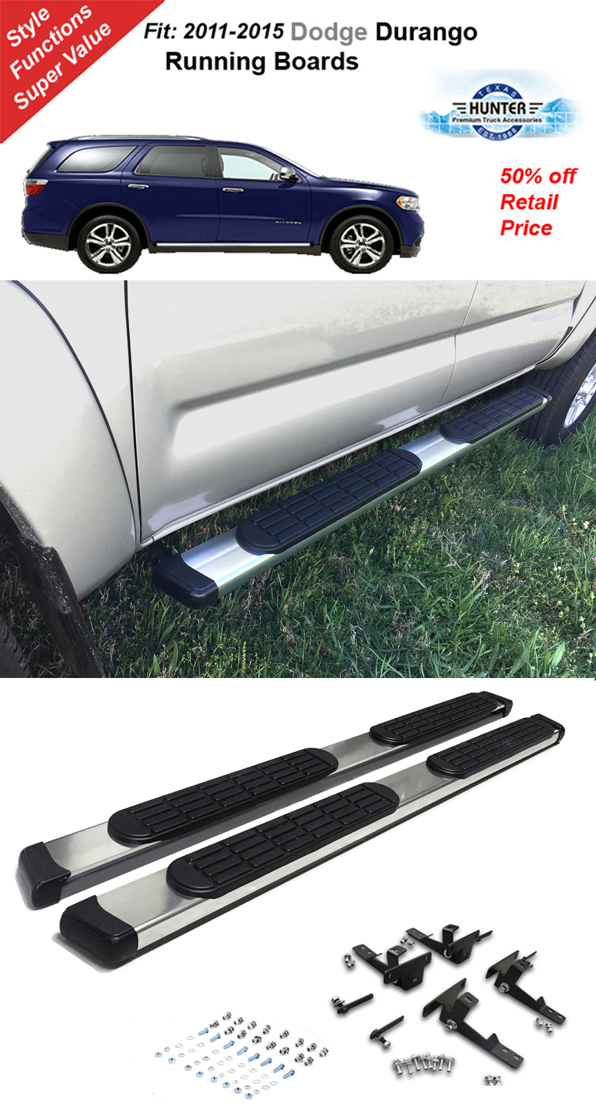 11 12 13 14 15 Dodge Durango Crew Cab 5" Chrome Pads Running Side Step